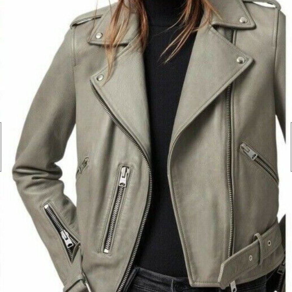 All Saints Balfern Sage Green Leather Jacket NWT US2